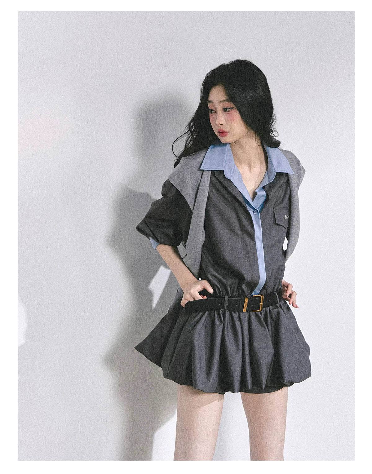 Hepburn-Style Bubble Hem Mini Dress