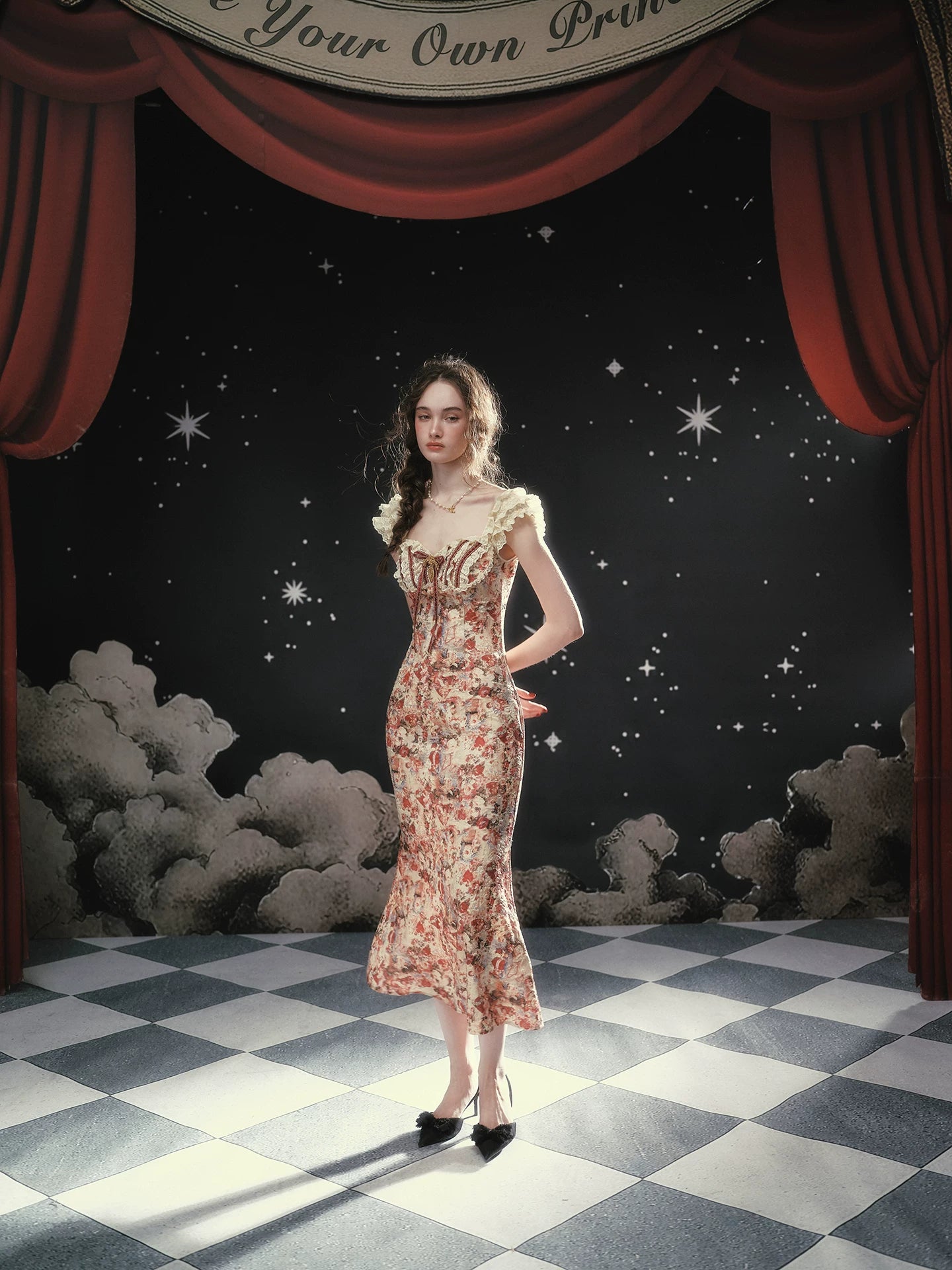 Vintage Lace-Patchwork Floral Mermaid Dress