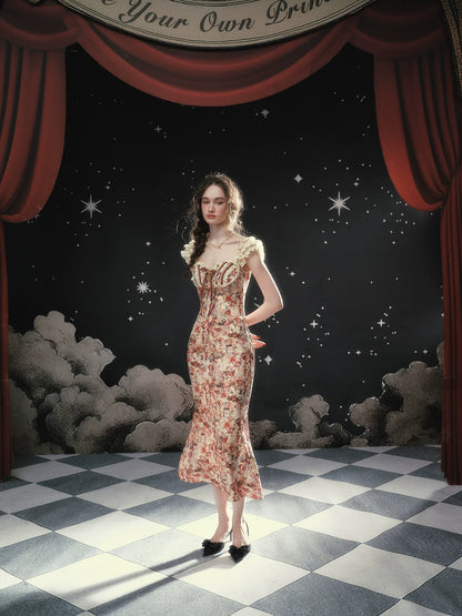 Vintage Lace-Patchwork Floral Mermaid Dress