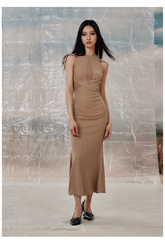 Khaki & Green Tight-fitting Hooded Long Dress - CHINASQUAD