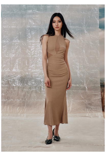 Khaki &amp; Green Tight-fitting Hooded Long Dress - CHINASQUAD