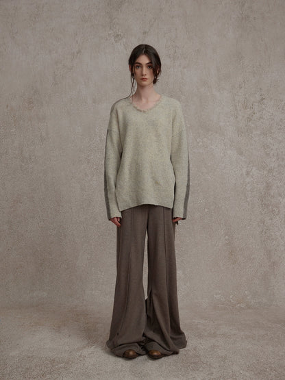 Wool Button-Front Straight-Leg Pants