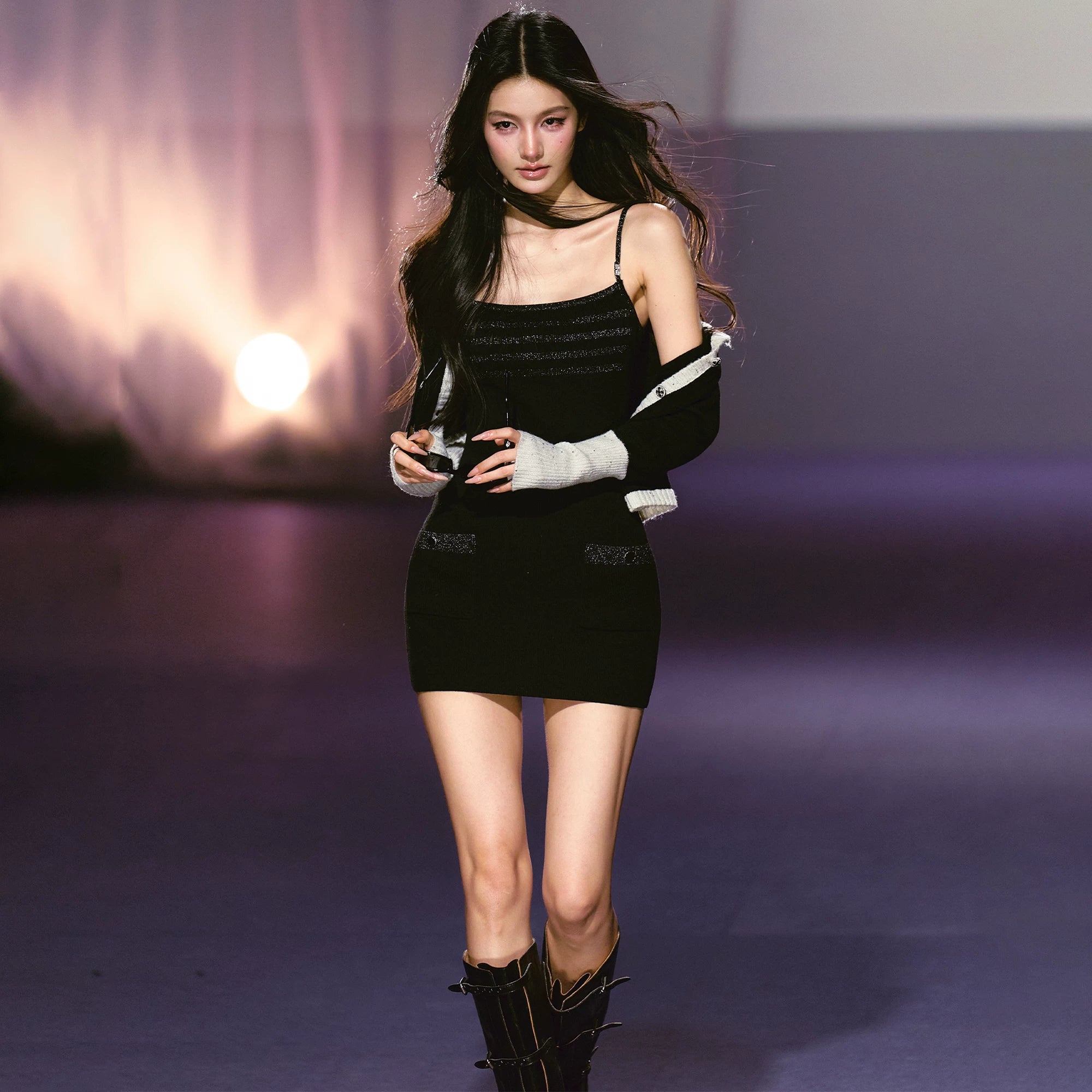 Luminous Sheer Knit Strappy Bodycon Dress