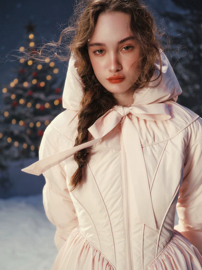 French Pink Tailored Long Down Coat