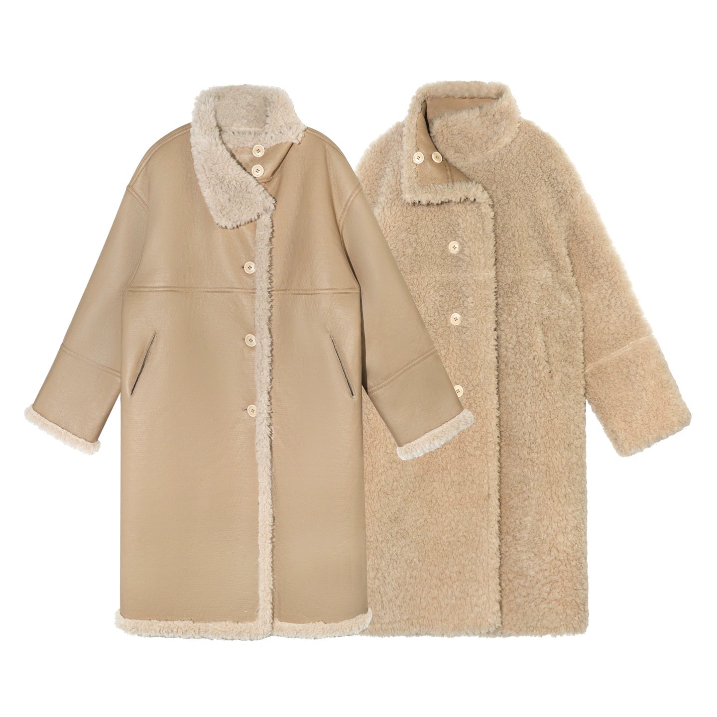 Shearling-Style Panelled Mid-Length Coat
