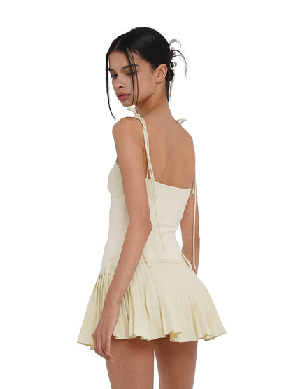 (Final Sale) Pleated Spliced Mini Dress