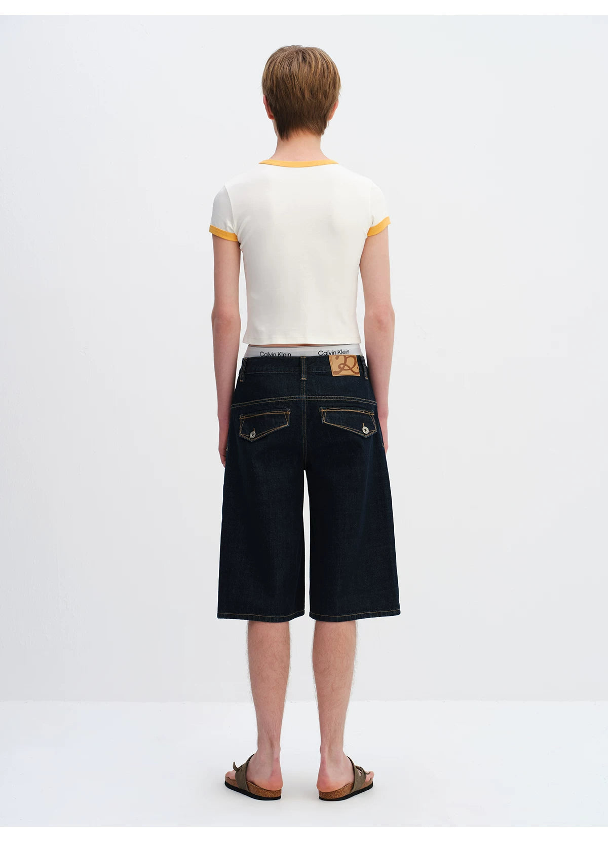 Vintage Raw Denim Cropped Straight-Leg Jeans