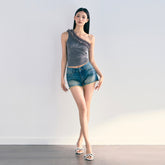 Washed Rough Denim Shorts - CHINASQUAD