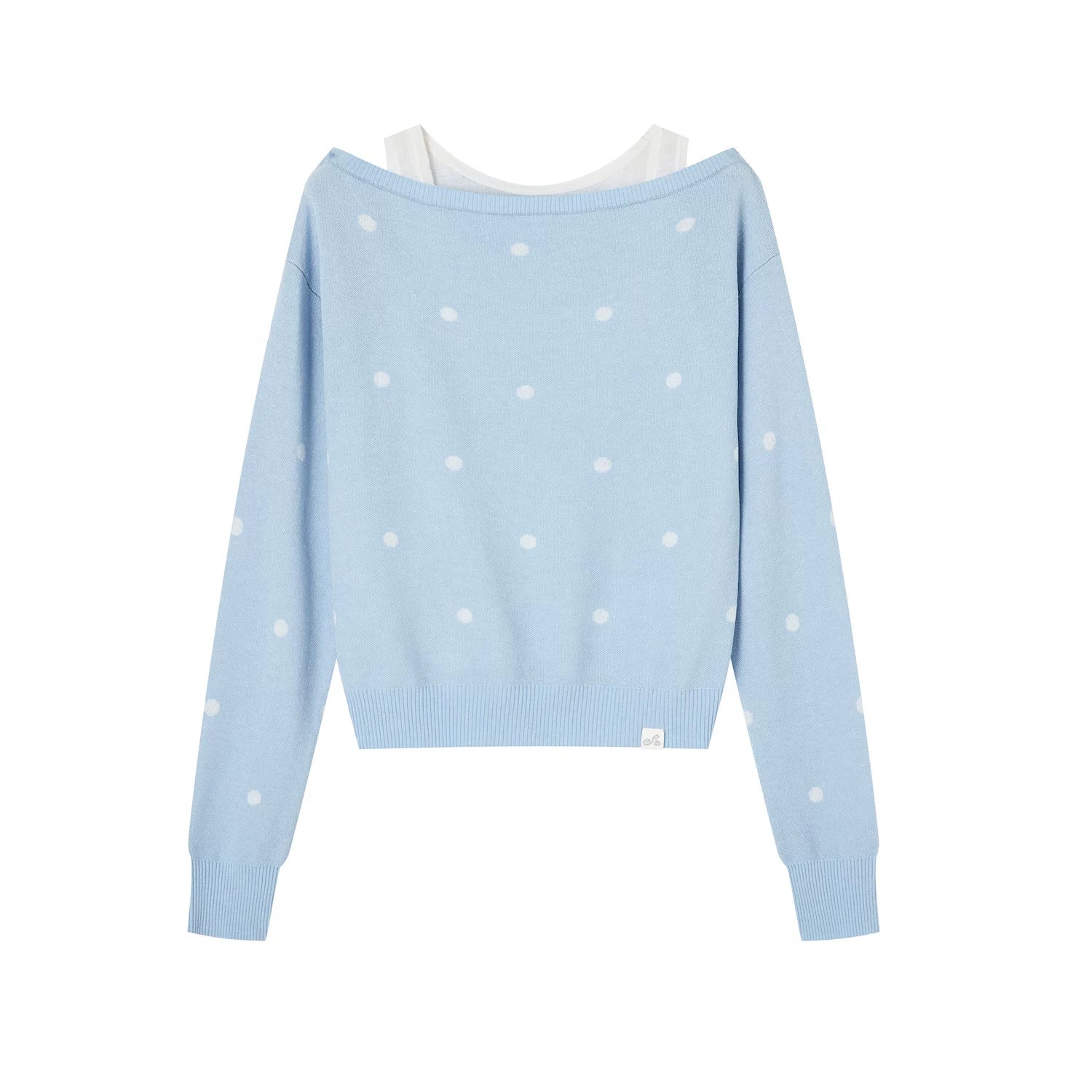 Off-Shoulder Polka Dot Layered Knit Sweater