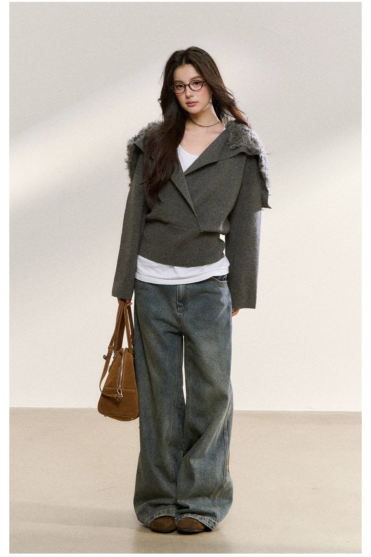 Gray Wrapped Knit Short Cardigan