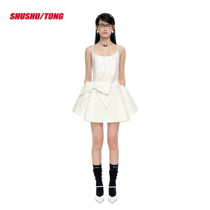Bow-Detailed Satin-Blend Midi Slip Dress