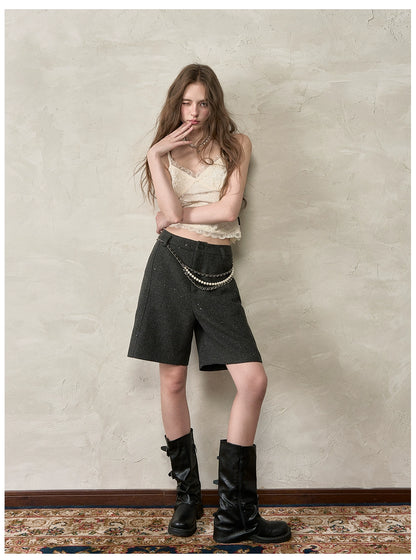 Irregular Silver-Dot Wool Blend Loose Shorts