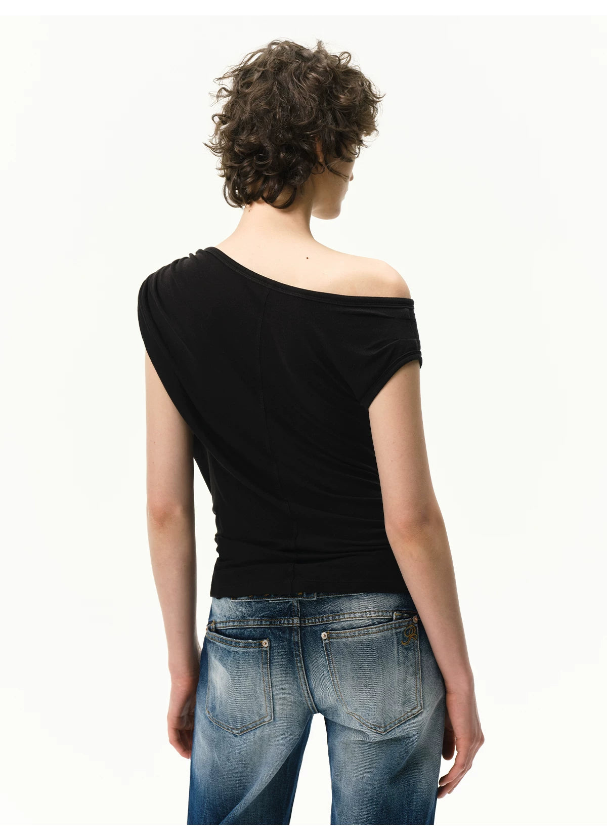 Asymmetrical Draped Lyocell-Wool T-Shirt
