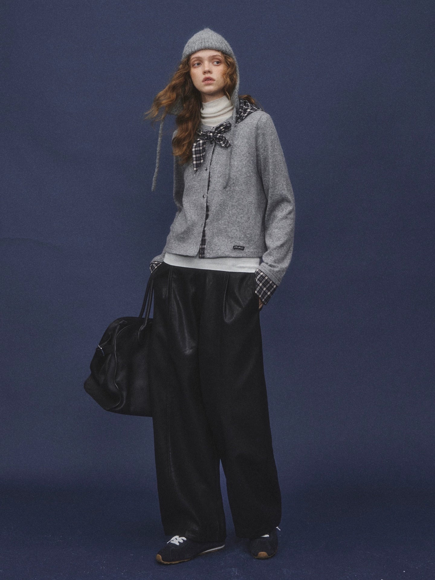 Wool-Blend Plaid Patchwork Knit Cardigan