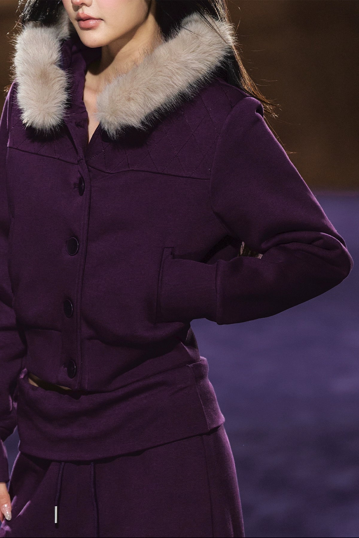 Faux Fur Hooded Cropped Hoodie &amp; Jogger Set