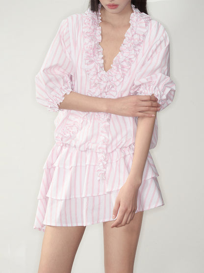 Pink Striped Relaxed Ruffle Dress