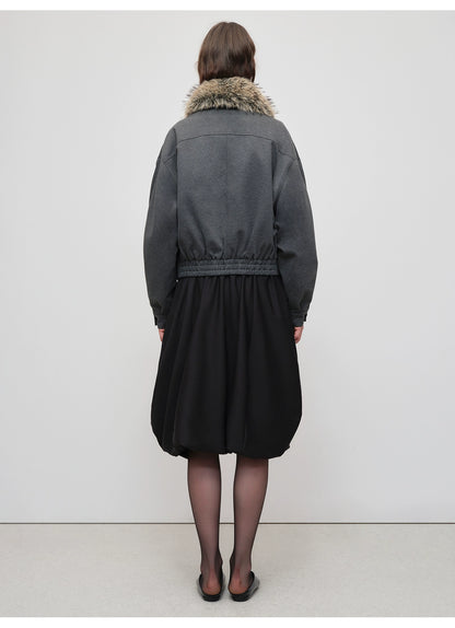 Detachable Fur Collar Knit Zip-Up Jacket