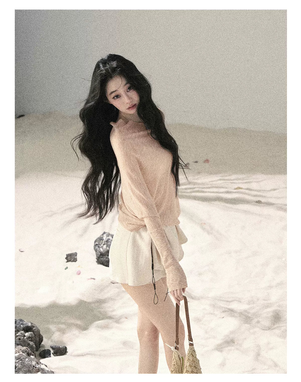 Sheer Off-Shoulder Sun Protection Knit Top Set