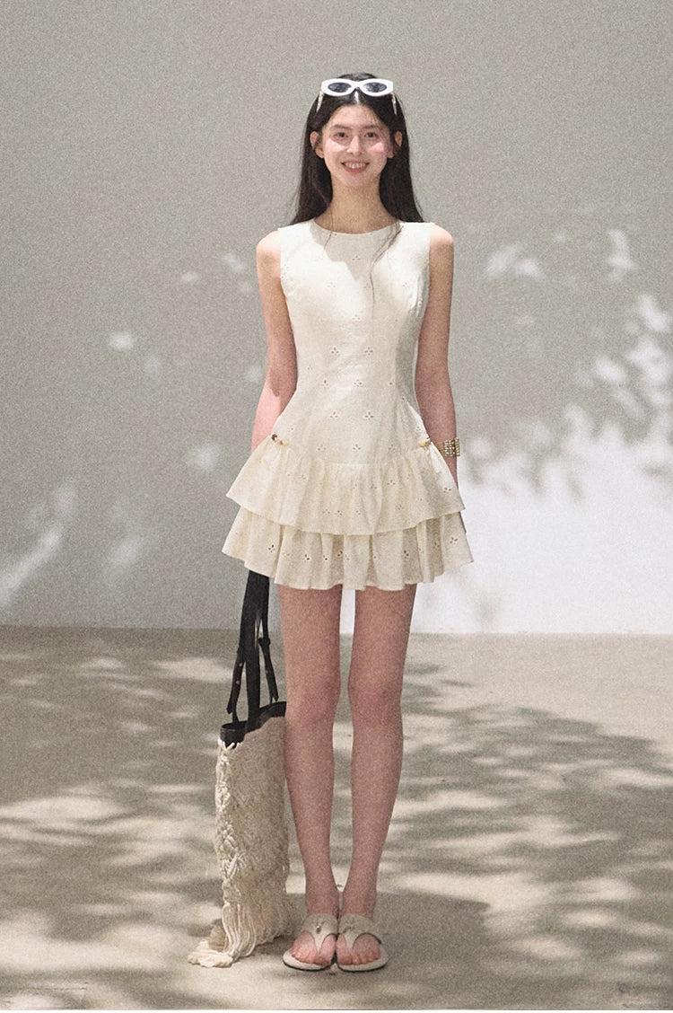 Bohemian Embroidered Cut-Out Cinched-Waist Summer Dress