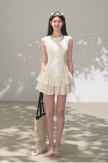 Bohemian Embroidered Cut-Out Cinched-Waist Summer Dress