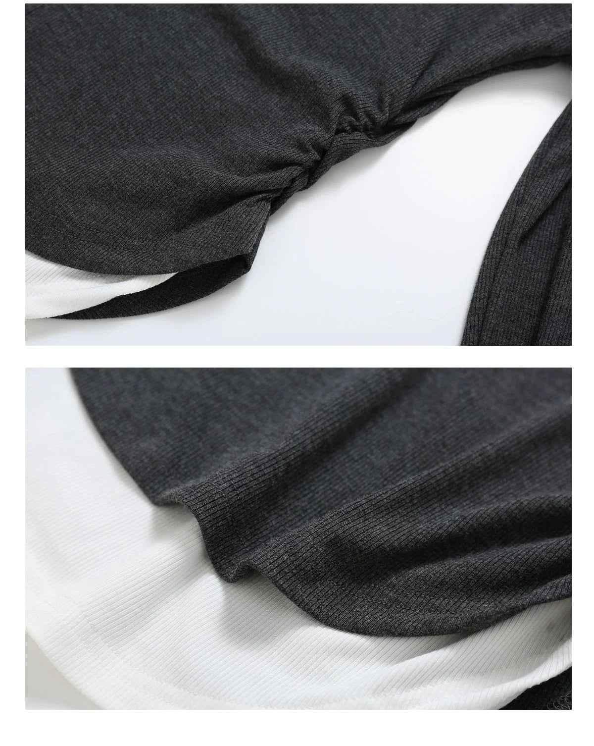 Gray Lapel Neck Zipped Long Sleeve T-shirt - CHINASQUAD