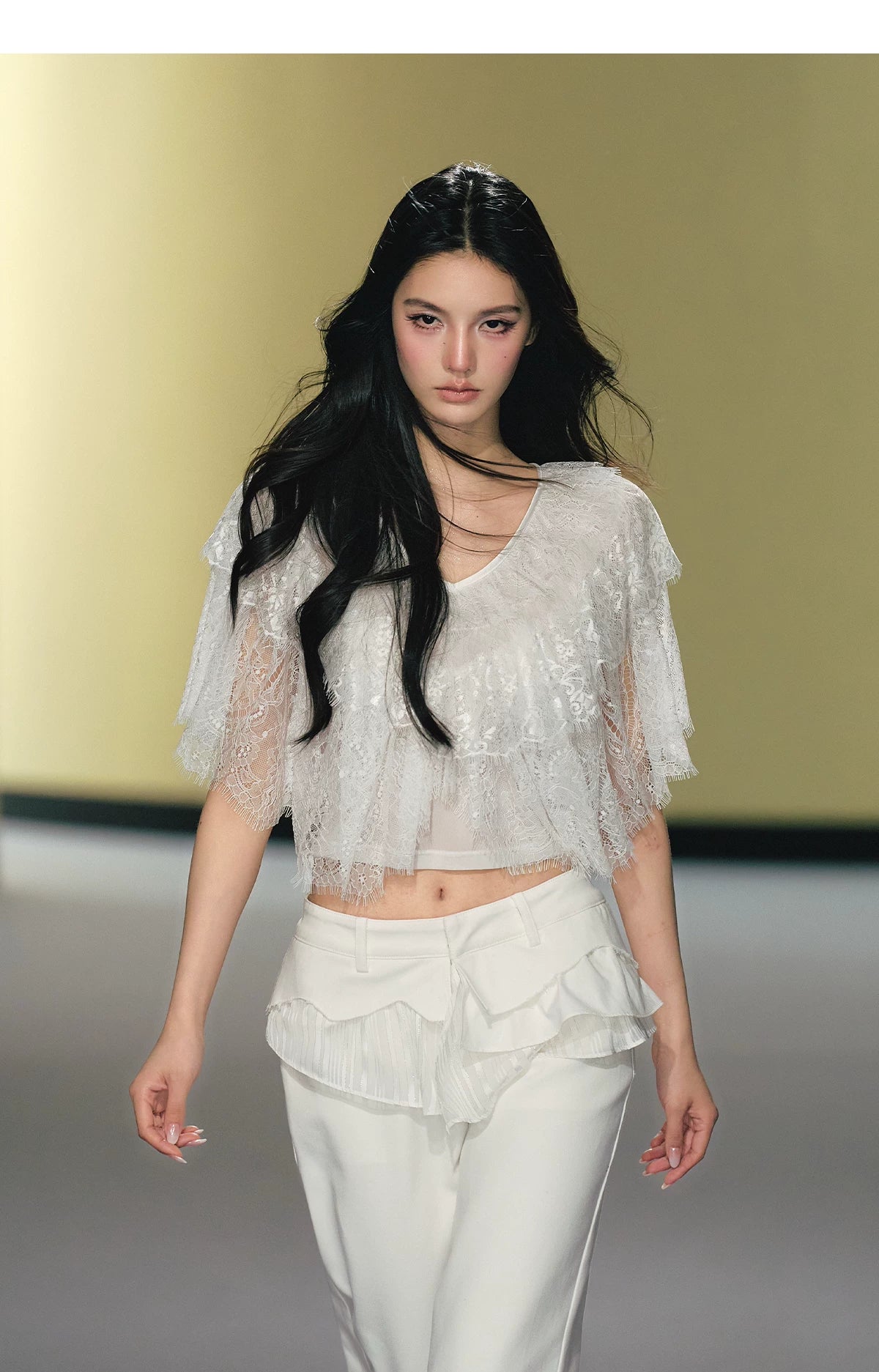 Layered Lace V-Neck Cape Top