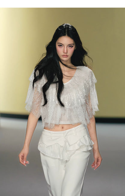 Layered Lace V-Neck Cape Top