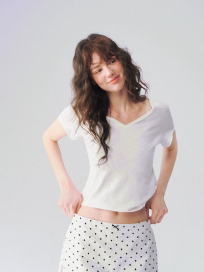 Slub Cotton Minimalist V-Neck Tee