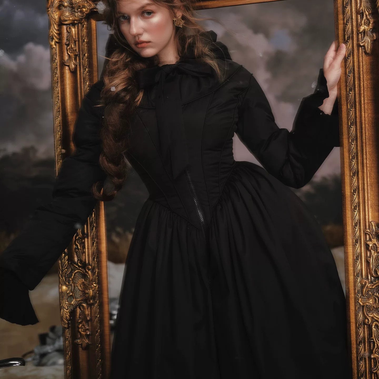 French Tailored Cinched-Waist Long Down Coat