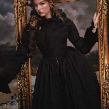 French Tailored Cinched-Waist Long Down Coat