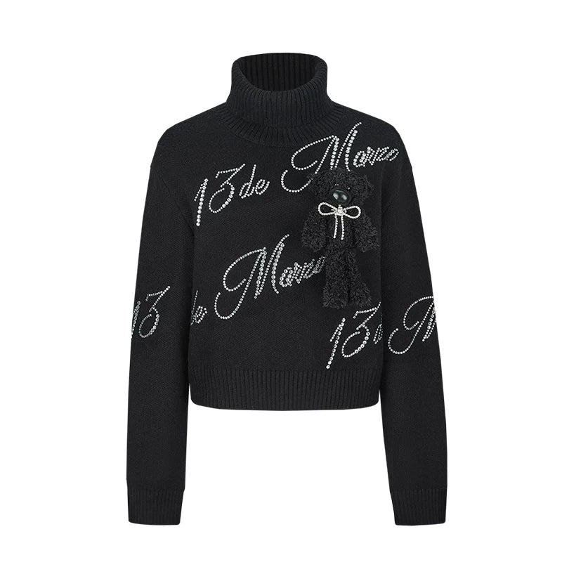 Crystal-Embellished Mock-Neck Knit Sweater