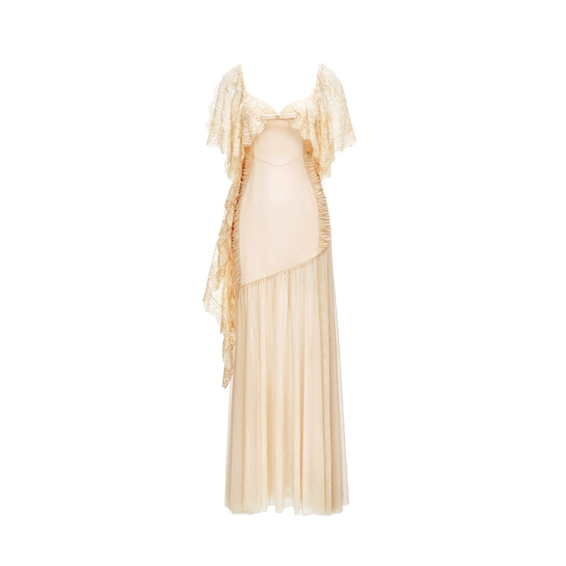 Fille Lace Panel Mesh Mermaid Dress