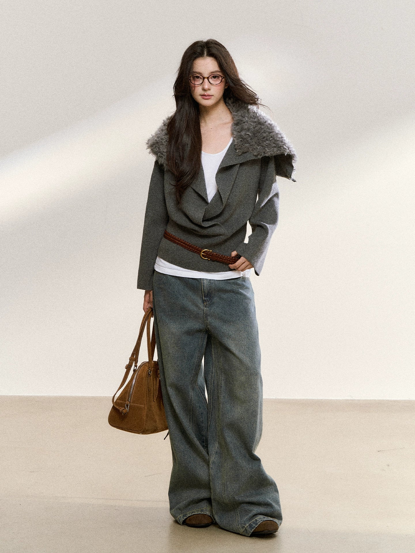 Gray Wrapped Knit Short Cardigan