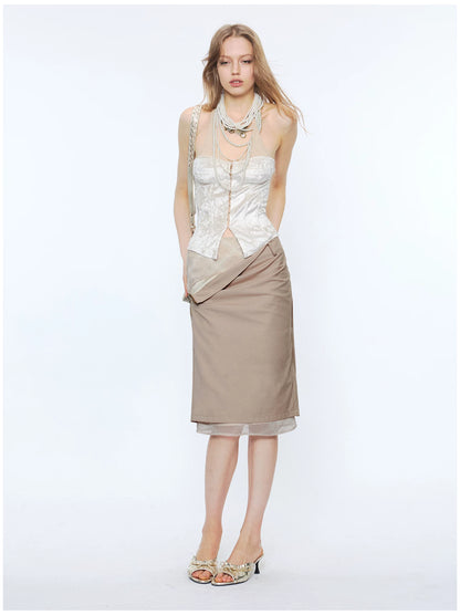 Deconstructed Check Patchwork Straight Midi Skirt