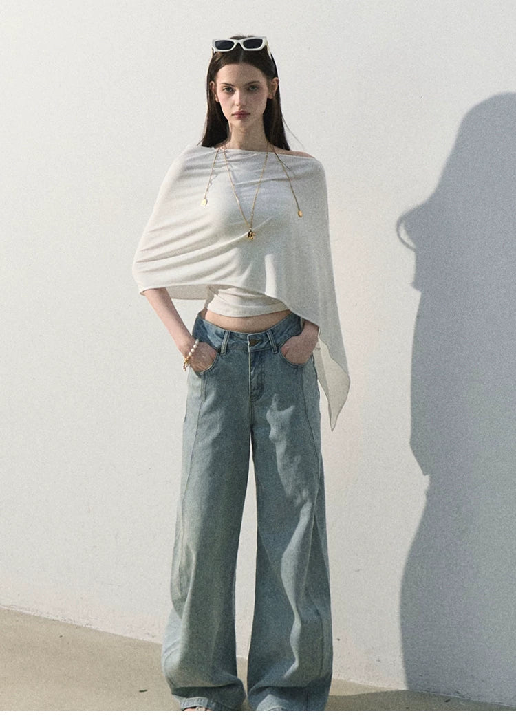 White Jade Asymmetric Draped T-Shirt