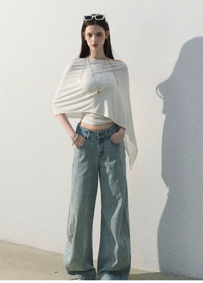 White Jade Asymmetric Draped T-Shirt