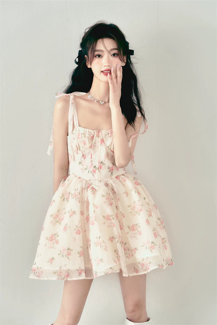 Pink Rose Floral Bow Dress