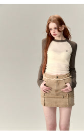 Apricot & Coffee Wool Knit Sweater - CHINASQUAD