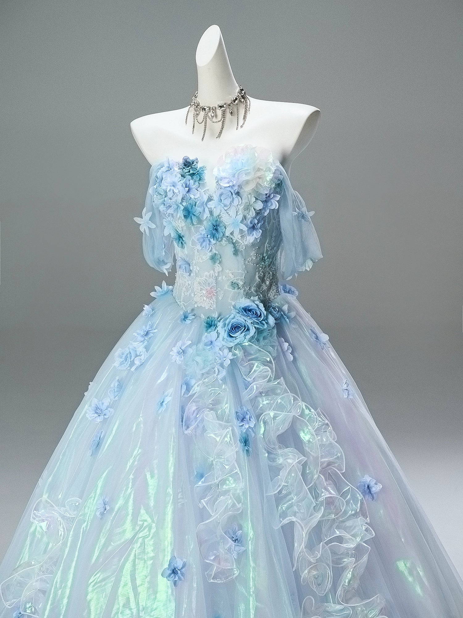Silent Jellyfish Glow Iridescent Blue Couture Gown