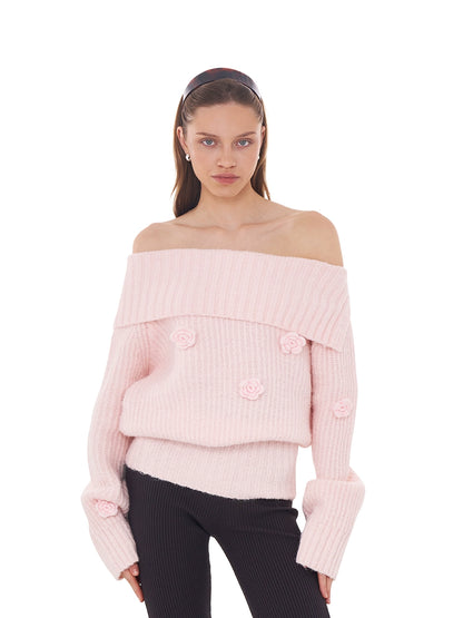 Ballet Flower Off-Shoulder Sweater