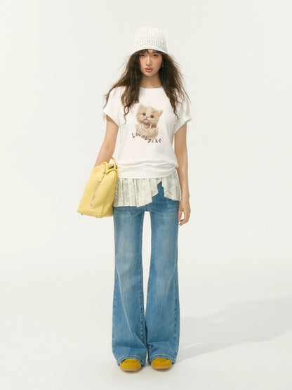 Pearl Cute Pet Print Short-Sleeve T-shirt