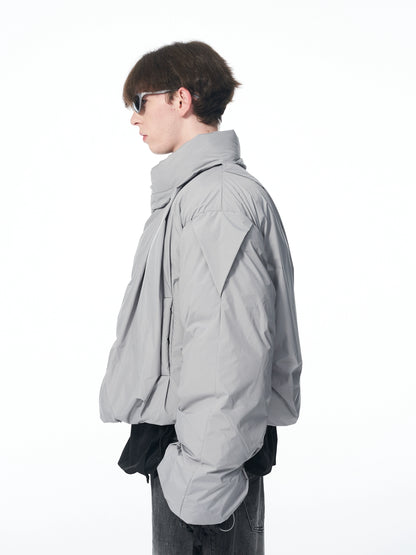 B7 Pleated Logo Printed Cropped Puffer Jacket