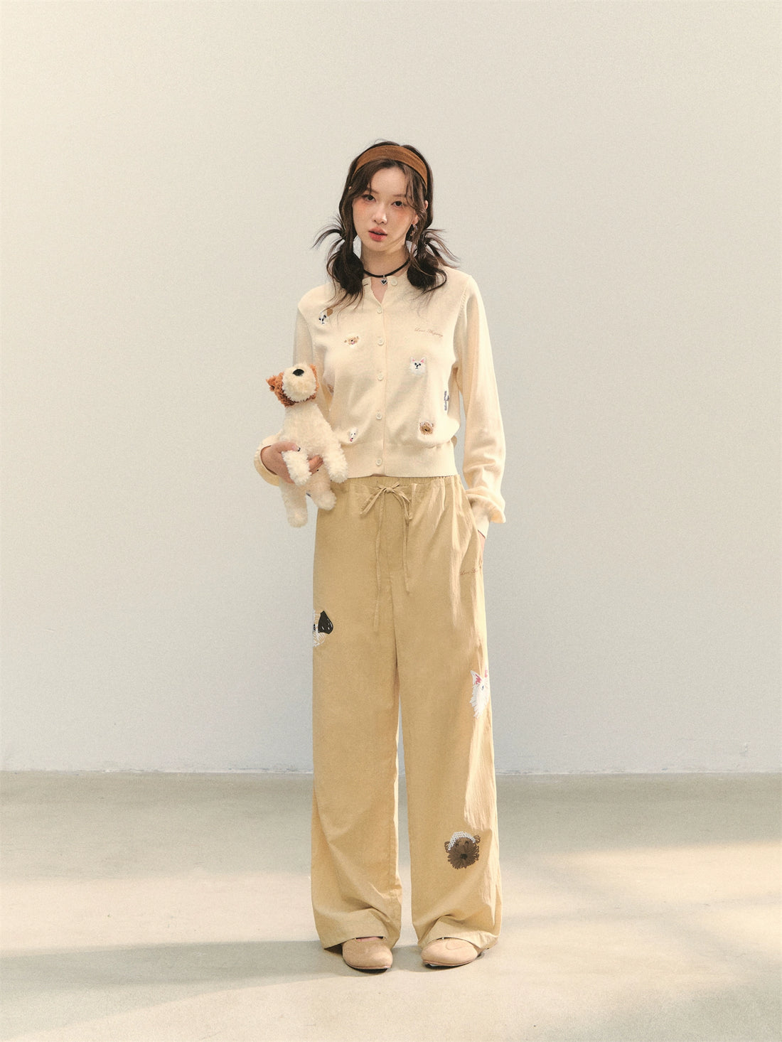 Fun Dog Print High-Waist Pants
