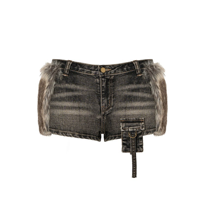 Brown-Black Micro-Stretch Denim Shorts
