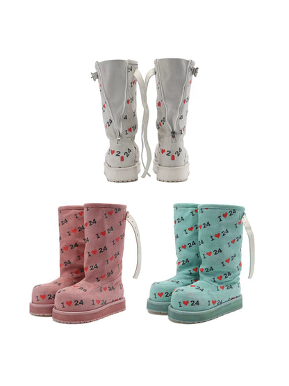 Letter Print Suede Snow Boots