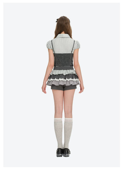 Patchwork Ruffle Tiered Skort