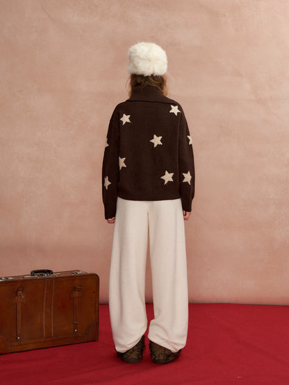 Asymmetric Star-Pattern Knit Sweater