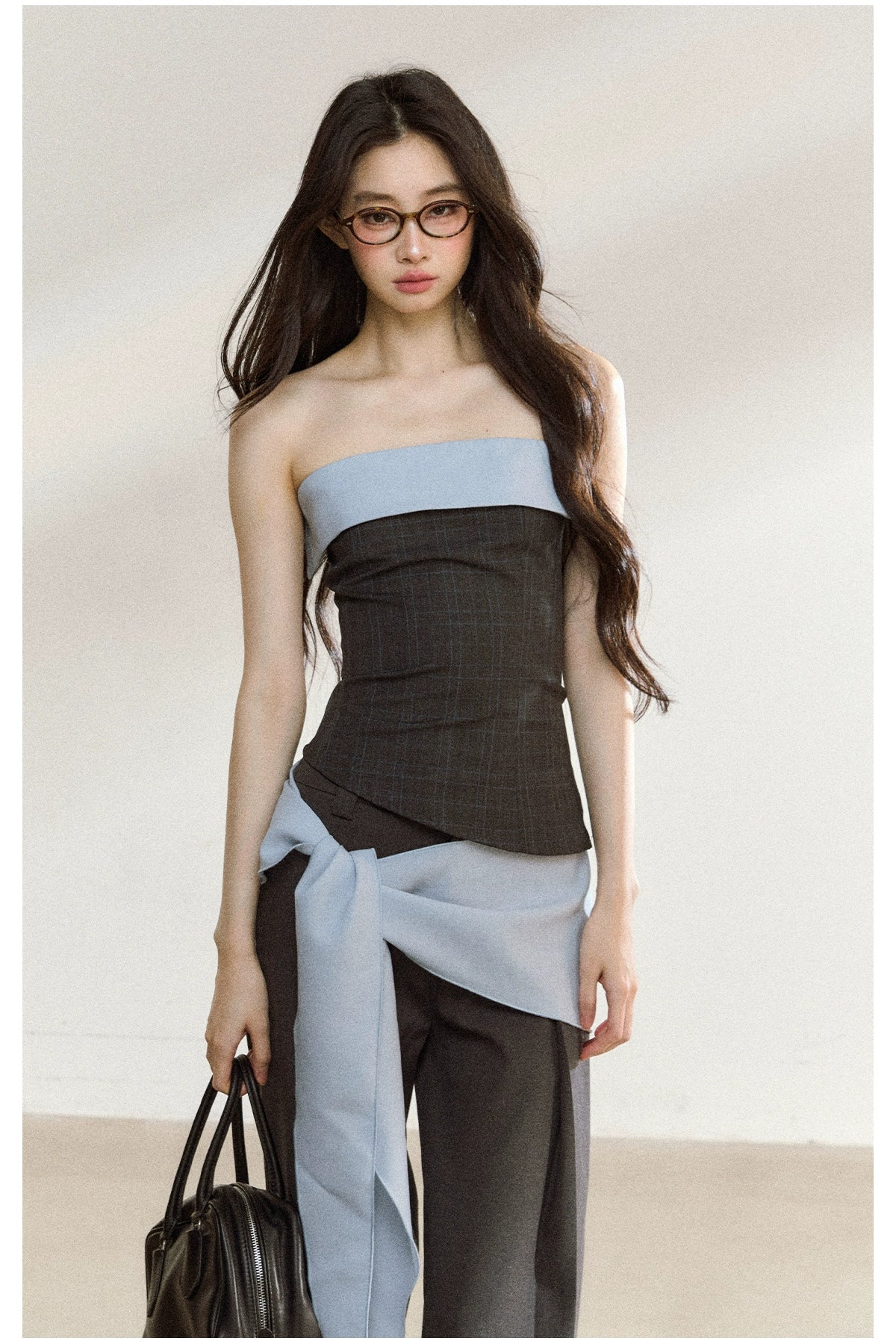 Contrast-Bandeau Tailored Two-Piece Set