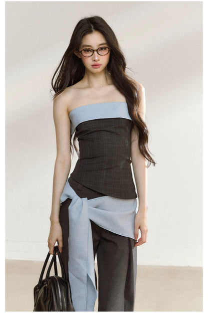 Contrast-Bandeau Tailored Two-Piece Set