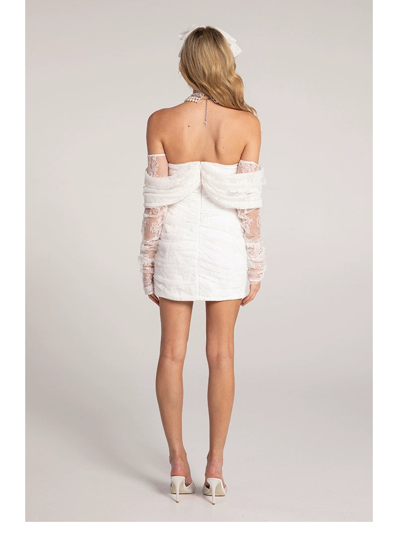 Lace Off-the-Shoulder Short Dress - CHINASQUAD